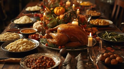 Golden Roasted Thanksgiving Turkey on Festive Holiday Table