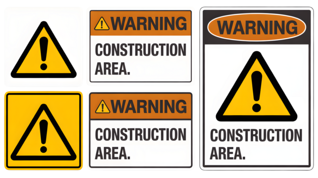 Warning signs display an exclamation mark inside a yellow triangle shape.