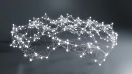 Endless 3D animation of a white geometric network mesh on gray surface, producing modern, minimal, and dynamic abstract motion graphics ideal for technology projects