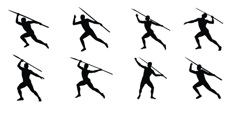 Set of javelin throw silhouette