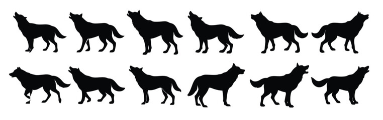 Fototapeta premium a set of wolf black silhouette illustration