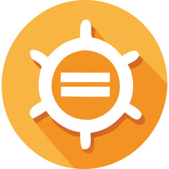 White Gear Equal Sign Symbol On Orange Circle Background With Long Shadow Flat Icon Style