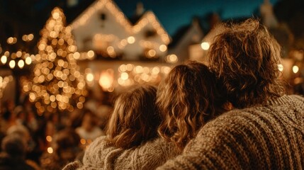 Heartwarming family gathering in cozy cabin by the fireplace with christmas tree embracing the festive spirit and joy of the season