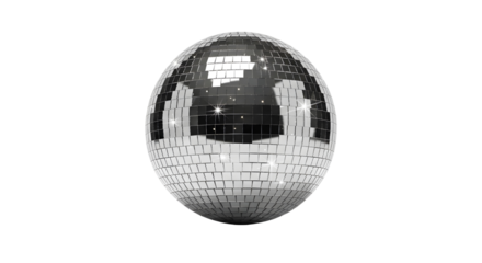 Shiny Silver Disco Ball on White Background – Reflective Mirror Sphere Party Decoration