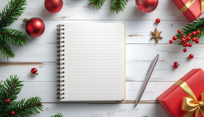 New year goals : blank notebook with holiday decor for goal planning