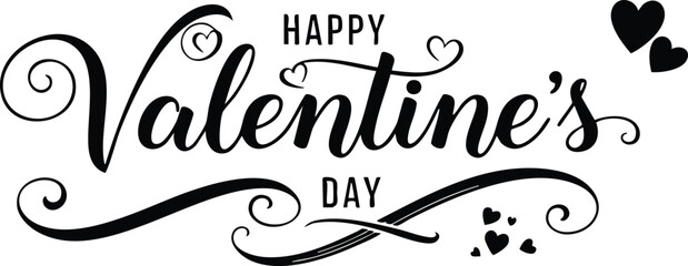 Valentines Day calligraphy text with decorative hearts for romantic celebration greeting card design 