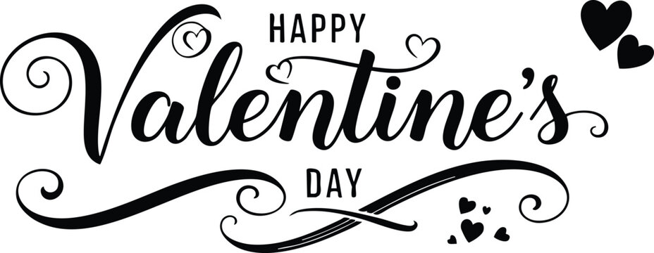 Valentines Day calligraphy text with decorative hearts for romantic celebration greeting card design  - Powered by Adobe