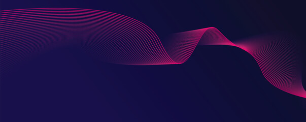 Abstract glowing wave lines on dark blue background. Dynamic wave pattern. Modern flowing wavy lines. Futuristic technology concept. Suit for banner, poster, cover, brochure, flyer, website