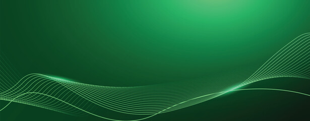Abstract shining wave lines on dark green background. Dynamic wave pattern. Futuristic technology concept.
