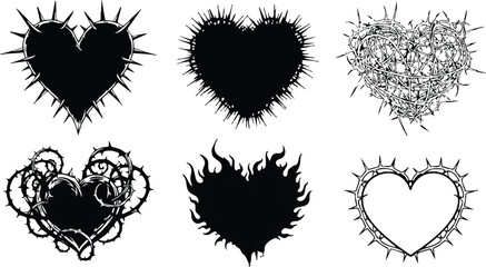 Heart shapes with thorny and flame designs for love and protection themes vector illustration 