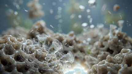 A colony of ciliates in activated sludge