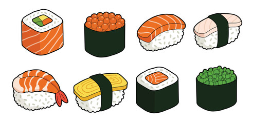 assortment of delicious japanese sushi and rolls © Qarejua