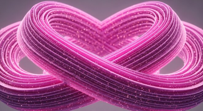 Abstract intertwined glowing pink tubes forming a continuous shape with shimmering particles