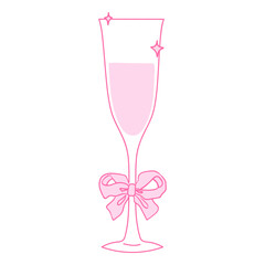Elegant pink champagne glass with a bow creates a festive atmosphere for celebrations