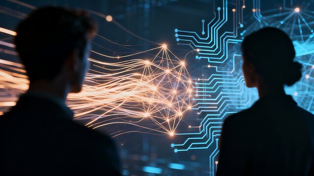 Generative AI analyzing complex data networks and circuitry.