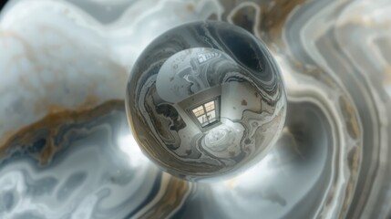 Abstract swirling patterns with a reflective orb in the center