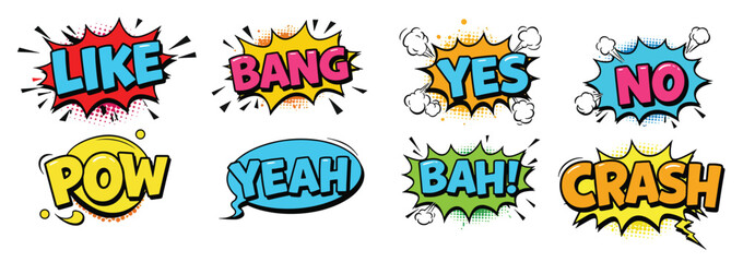 vibrant comic book speech bubbles with onomatopoeia and  © Eopar