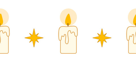 Christmas Candle and Star Seamless Border