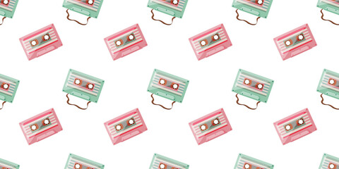Colorful 90s Retro Cassette Tapes Pattern