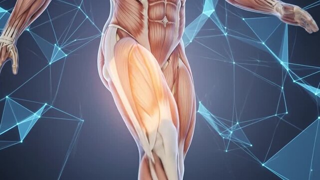 3D Animation of Human Leg Muscles in Motion with Highlighted Quadriceps and Glutes