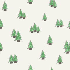 Minimal seamless pattern with hand-drawn Christmas trees on a light background, ideal for modern holiday wrapping, stationery, and winter crafts.