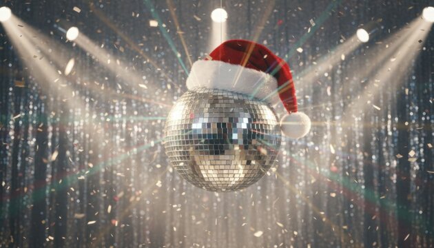 Festive disco party celebration dance floor digital art vibrant atmosphere dynamic perspective christmas holiday spirit