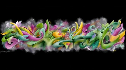 Vibrant Abstract Graffiti Art with Swirling Colors and Shapes