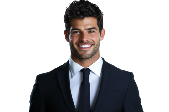 Young businessman with dark hair smiling
 - Powered by Adobe