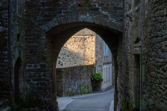 Walking in Uzerche, historical fortified royal patronage medieval town in Correse department, Nouvelle-Aquitaine, France, old houses and narrow streets