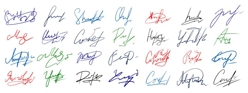 Fictitious handwritten signature scribbles for signing documents
