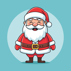 Cartoon illustration of santa claus with red suit and hat on a blue background circle shape behind