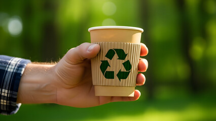 Embrace sustainable living with eco-friendly coffee on the go, showcasing a commitment to zero waste and a greener future, perfect for environmental awareness campaigns