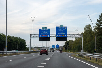 Road transportation in the Netherlands, Dutch highways, road signes, directions, driving car on...