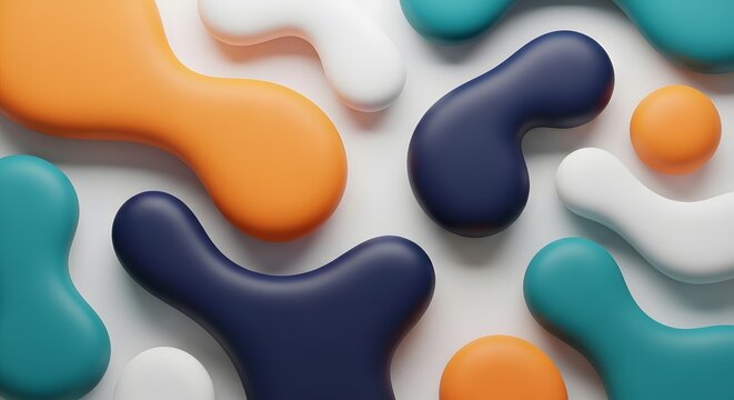 Abstract organic shapes in vibrant teal orange and deep blue colors
