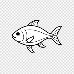 Simple hand drawn outline of a fish with fins and tail on a transparent background for graphic design projects