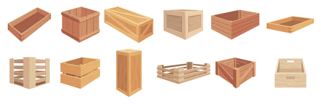 wooden boxes cartoon wooden crates and packages closed