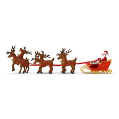 Santa claus on sleigh with reindeer team, christmas illustration