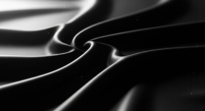 Monochrome abstract curves spiraling inward, creating a dark, fluid vortex pattern