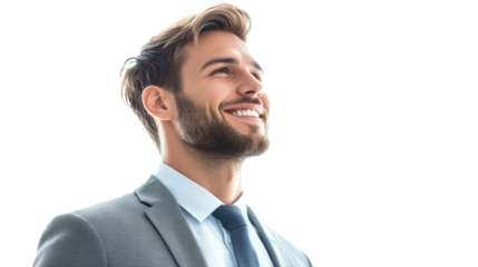 Cheerful businessman looking up and smiling
