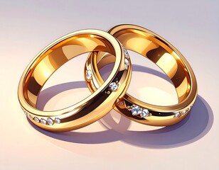 Two intertwined gold rings, shimmering with embedded gemstones