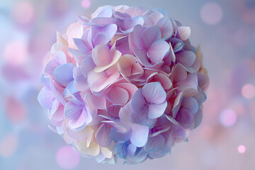 Fototapeta premium Delicate hydrangea sphere soft pink blue petals