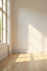 Sunlit Empty Room with Hardwood Floor and White Walls Ideal for Interior Design and Home Staging Projects