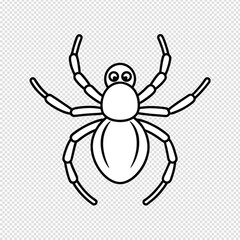 Minimalist line drawing of a spider with a thick rounded abdomen in black and white