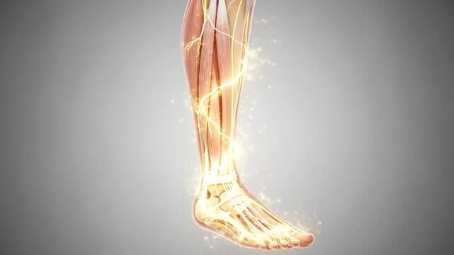 Human Leg Anatomy with Glowing Nerves and Electrical Impulses | Medical 3D Animation of the Nervous System in Lower Limb