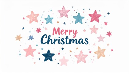 Merry Christmas Text With Colorful Stars