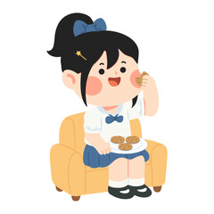 Cartoon Girl Eating Cookies Illustration