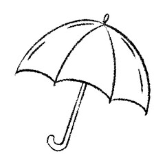 Simple Black Line Umbrella. Parasol vector icon. Hand drawn by chalk. Outline doodle Illustration for climate forecast or Kids goods. Meteorology.