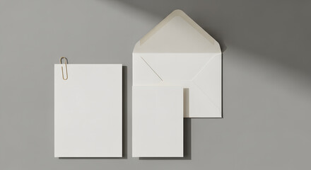 Stationery mockup featuring blank card and envelope on gray background