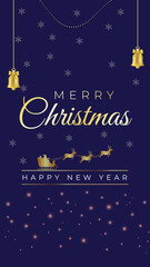 Santa Claus flies on Christmas Eve in the night sky with snow in red 