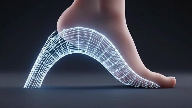 3D animation of an orthopedic insole providing arch support to a human foot. Concept for plantar fasciitis relief